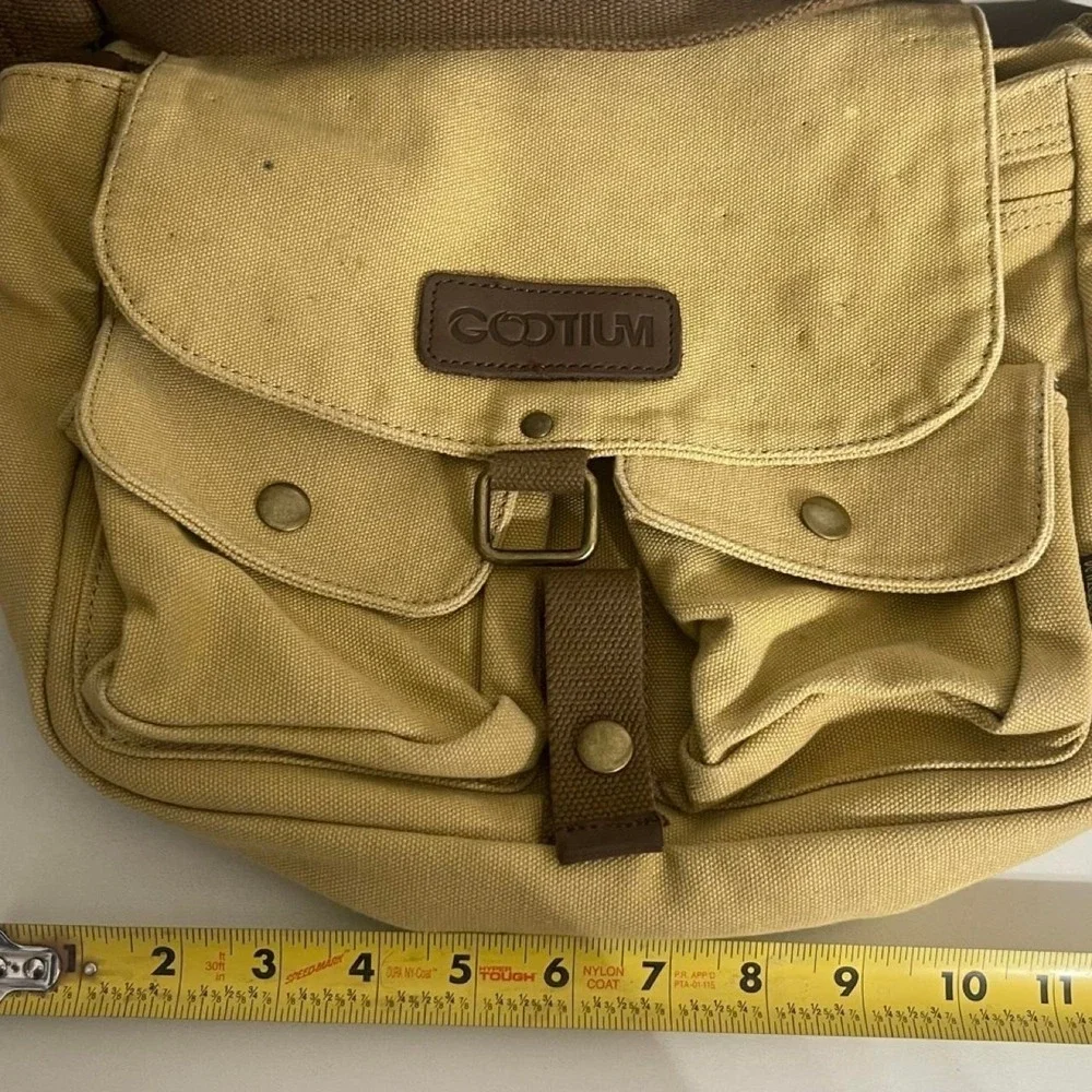 Tan canvas satchel messenger bag with adjustable strap